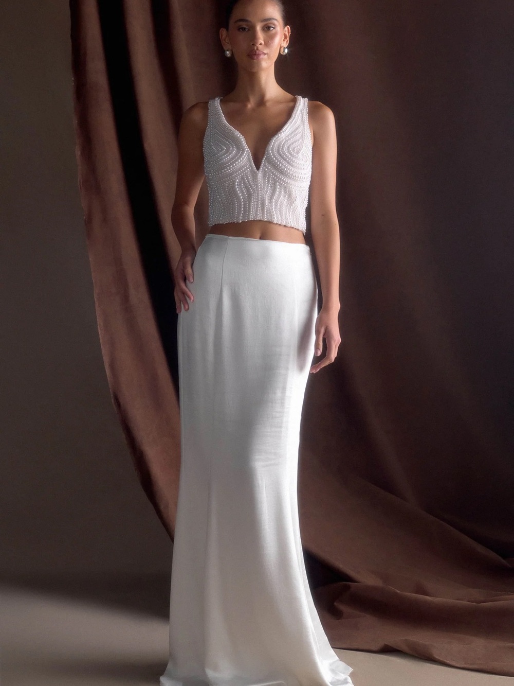 Meshki White Silk Maxi Skirt